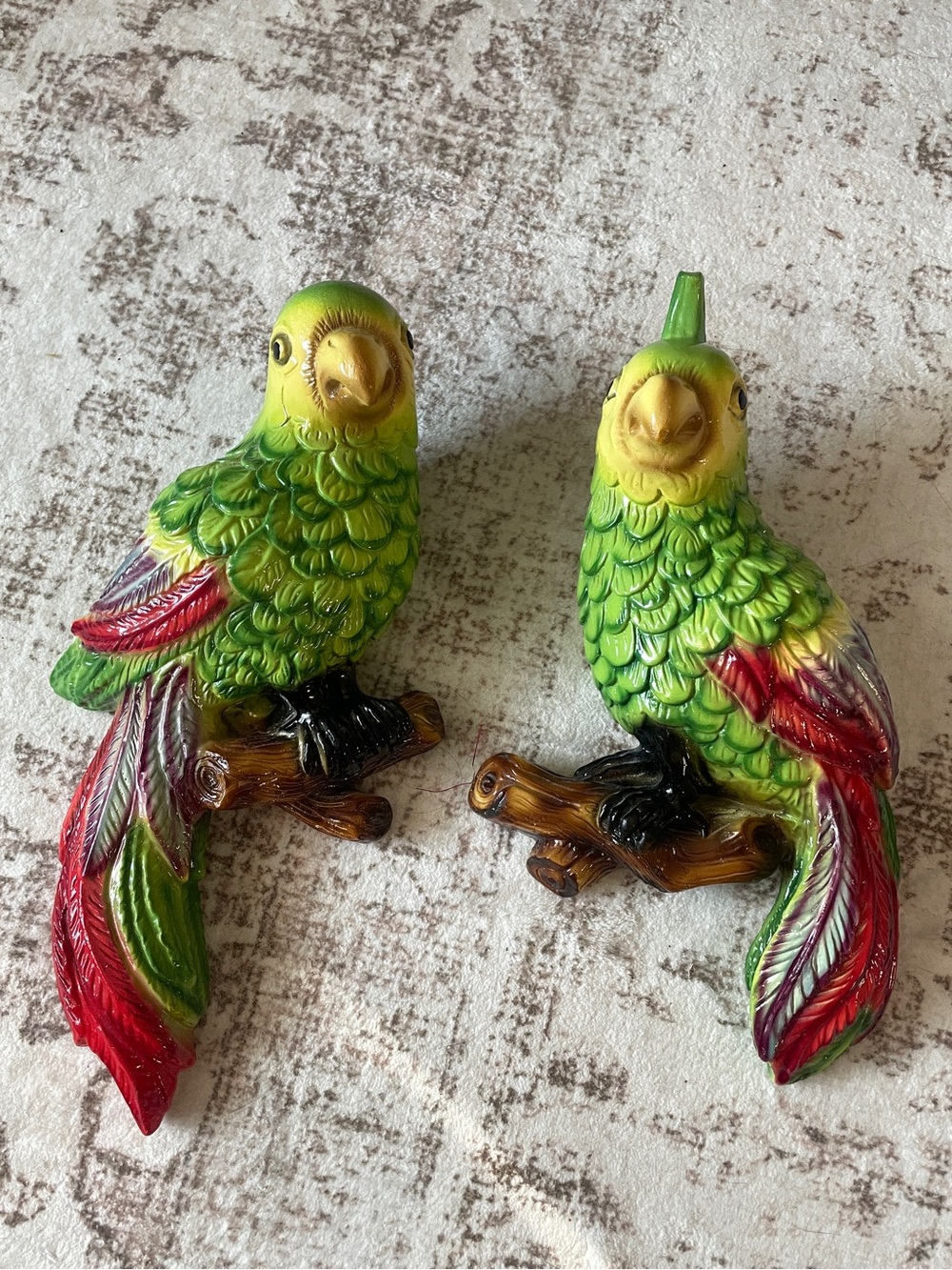 Vintage Chalkware Tropical Birds Wall Decor Pair - Green